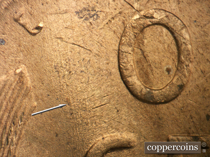 Die-stage B marker on 1948S•1MM•015 (1948 Repunched Mint Mark).