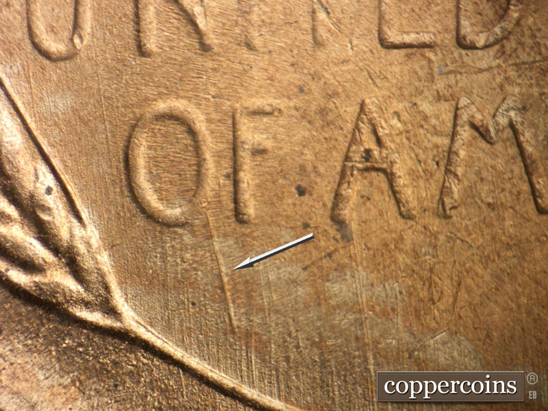 Die-stage B marker on 1948S•1MM•015 (1948 Repunched Mint Mark).