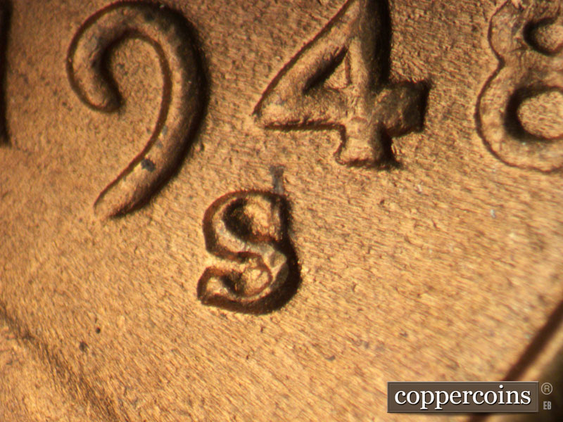 Die-stage C marker on 1948S•1MM•016 (1948 Repunched Mint Mark).