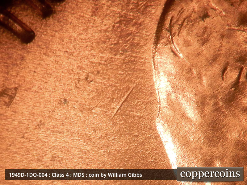 Die-stage B marker on 1949D•1DO•004 (1949 Doubled Die Obverse).