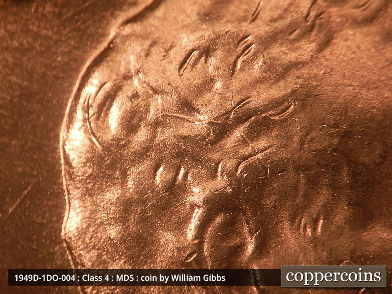 Die-stage B marker on 1949D•1DO•004 (1949 Doubled Die Obverse).