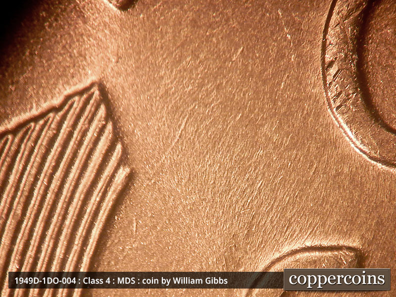 Die-stage B marker on 1949D•1DO•004 (1949 Doubled Die Obverse).