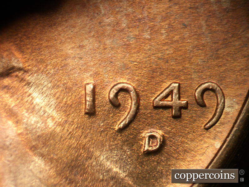 Die-stage C marker on 1949D•1MM•001 (1949 Repunched Mint Mark).