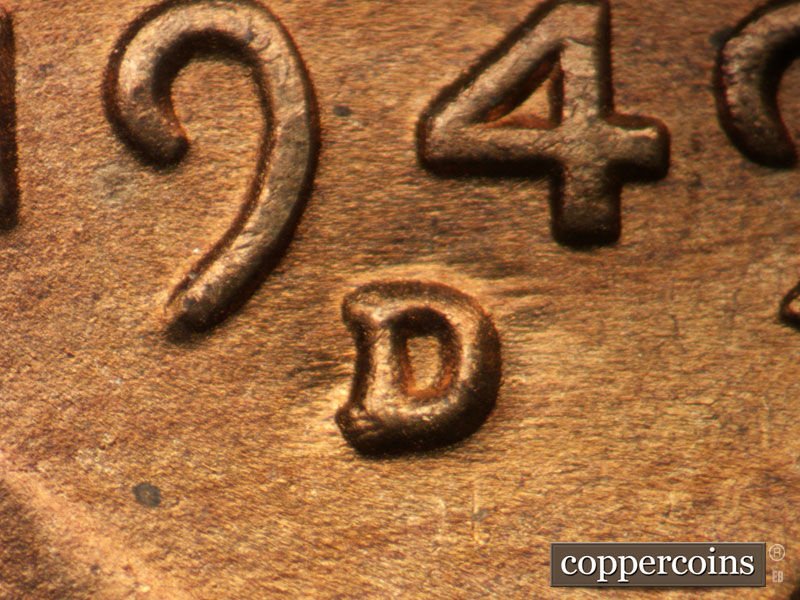 1949 Lincoln cent obverse, CopperCoins die 1949D•1MM•002.