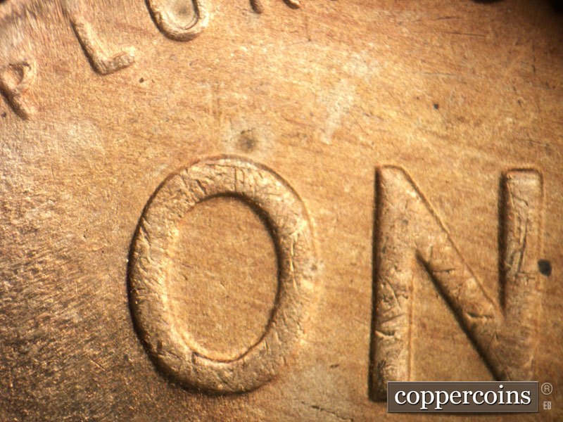 Die-stage B marker on 1949D•1MM•002 (1949 Repunched Mint Mark).