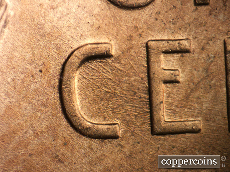 Die-stage A marker on 1949D•1MM•003 (1949 Repunched Mint Mark).