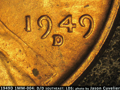 Die-stage C marker on 1949D•1MM•004 (1949 Repunched Mint Mark).