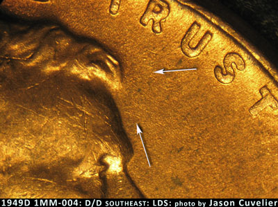 Die-stage C marker on 1949D•1MM•004 (1949 Repunched Mint Mark).