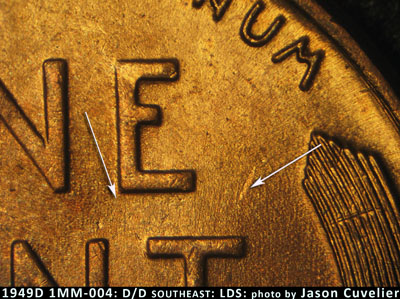 Die-stage C marker on 1949D•1MM•004 (1949 Repunched Mint Mark).