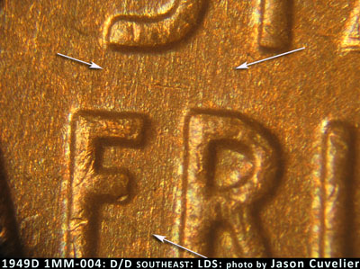 Die-stage C marker on 1949D•1MM•004 (1949 Repunched Mint Mark).
