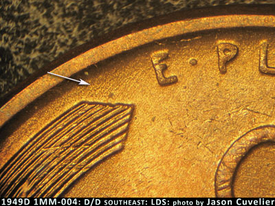 Die-stage C marker on 1949D•1MM•004 (1949 Repunched Mint Mark).