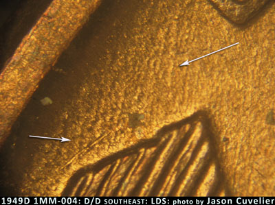 Die-stage C marker on 1949D•1MM•004 (1949 Repunched Mint Mark).