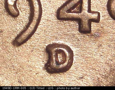 Die-stage C marker on 1949D•1MM•005 (1949 Repunched Mint Mark).
