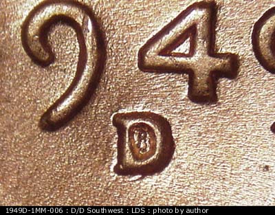 Die-stage C marker on 1949D•1MM•006 (1949 Repunched Mint Mark).