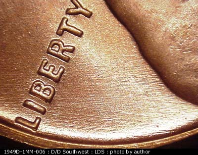 Die-stage C marker on 1949D•1MM•006 (1949 Repunched Mint Mark).