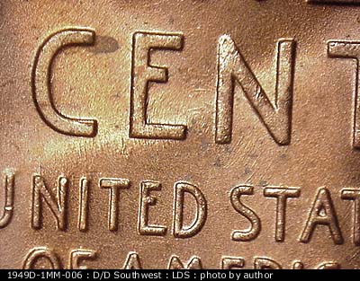 Die-stage C marker on 1949D•1MM•006 (1949 Repunched Mint Mark).