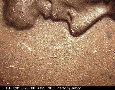 Die-stage B marker on 1949D•1MM•007 (1949 Repunched Mint Mark).
