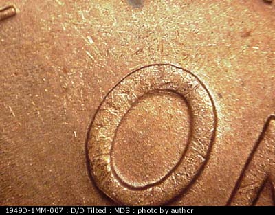 Die-stage B marker on 1949D•1MM•007 (1949 Repunched Mint Mark).