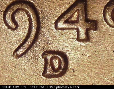 Die-stage C marker on 1949D•1MM•009 (1949 Repunched Mint Mark).