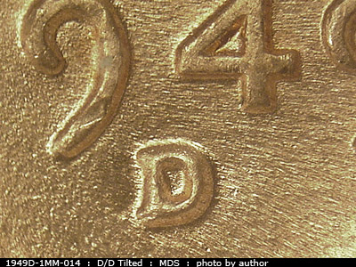 1949 Lincoln cent obverse, CopperCoins die 1949D•1MM•014.