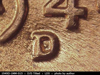 Die-stage C marker on 1949D•1MM•015 (1949 Repunched Mint Mark).