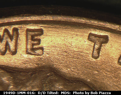 Die-stage B marker on 1949D•1MM•016 (1949 Repunched Mint Mark).