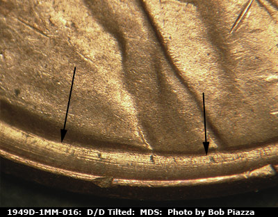 Die-stage B marker on 1949D•1MM•016 (1949 Repunched Mint Mark).