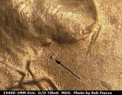 Die-stage B marker on 1949D•1MM•016 (1949 Repunched Mint Mark).