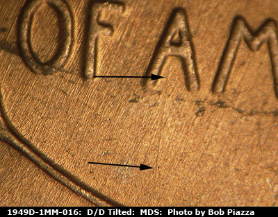 Die-stage B marker on 1949D•1MM•016 (1949 Repunched Mint Mark).