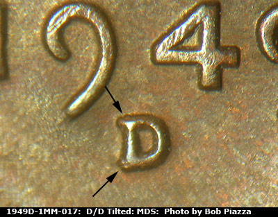1949 Lincoln cent obverse, CopperCoins die 1949D•1MM•017.