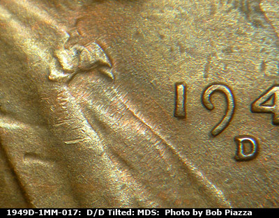 Die-stage B marker on 1949D•1MM•017 (1949 Repunched Mint Mark).
