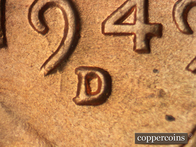 1949 Lincoln cent obverse, CopperCoins die 1949D•1MM•023.