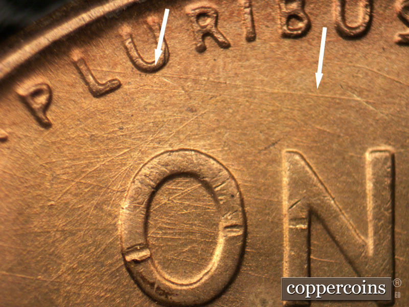 Die-stage B marker on 1949D•1MM•023 (1949 Repunched Mint Mark).