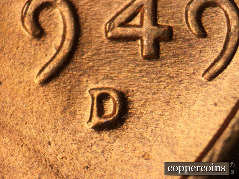 Die-stage C marker on 1949D•1MM•024 (1949 Repunched Mint Mark).