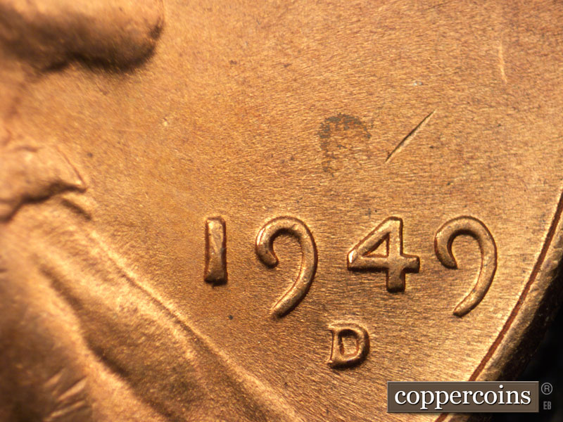 Die-stage C marker on 1949D•1MM•024 (1949 Repunched Mint Mark).