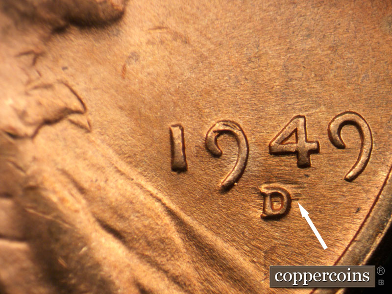 Die-stage C marker on 1949D•1MM•025 (1949 Repunched Mint Mark).