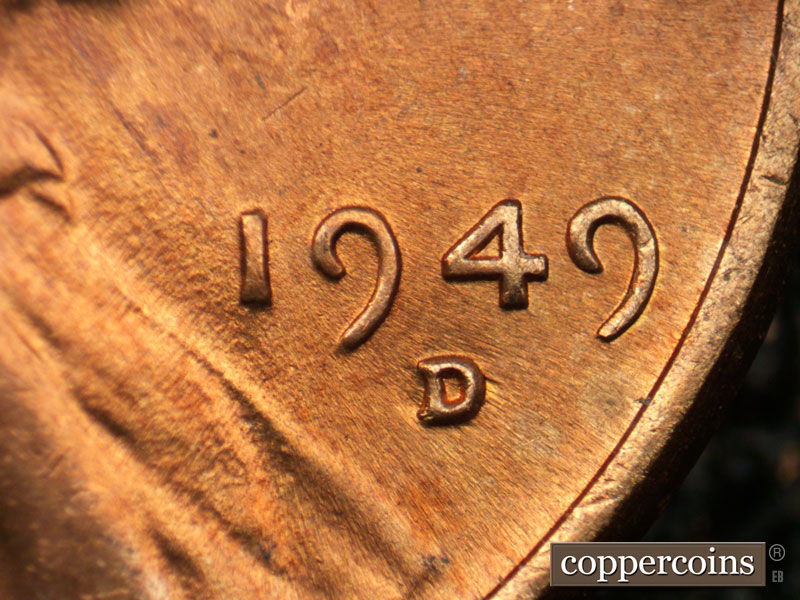 Die-stage C marker on 1949D•1MM•026 (1949 Repunched Mint Mark).