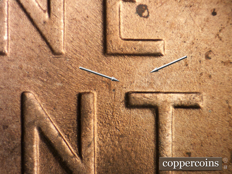 Die-stage B marker on 1949D•1MM•027 (1949 Repunched Mint Mark).