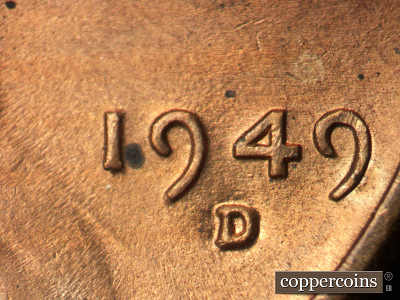 Die-stage C marker on 1949D•1MM•028 (1949 Repunched Mint Mark).