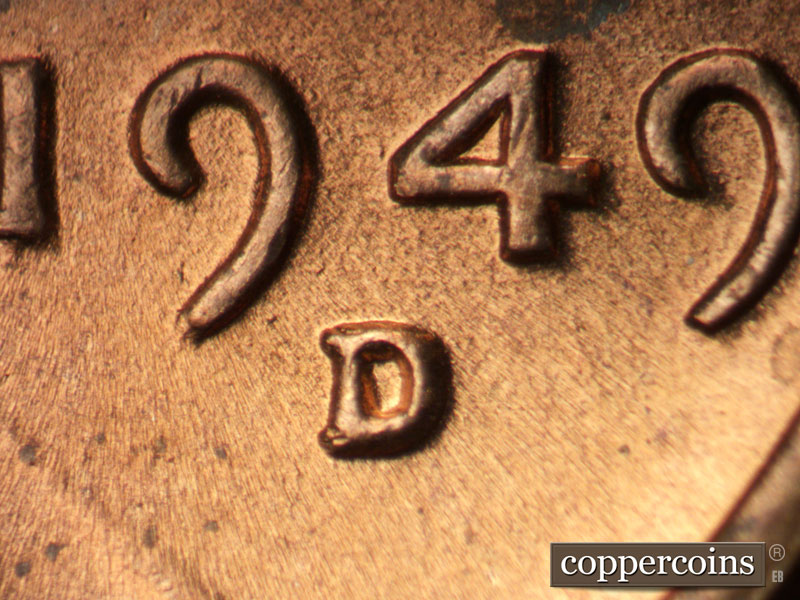 Die-stage C marker on 1949D•1MM•029 (1949 Repunched Mint Mark).