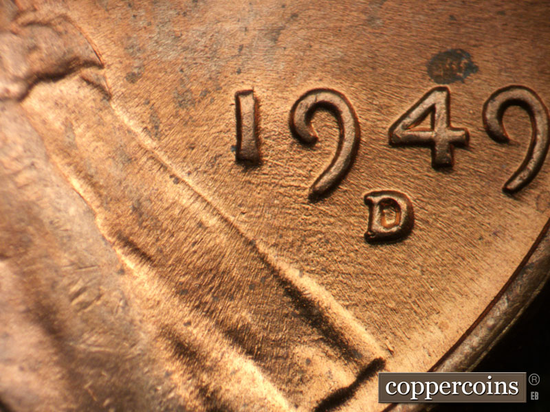 Die-stage C marker on 1949D•1MM•029 (1949 Repunched Mint Mark).