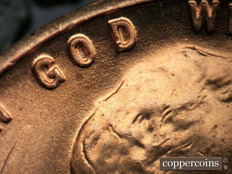 Die-stage B marker on 1949D•1MM•030 (1949 Repunched Mint Mark).