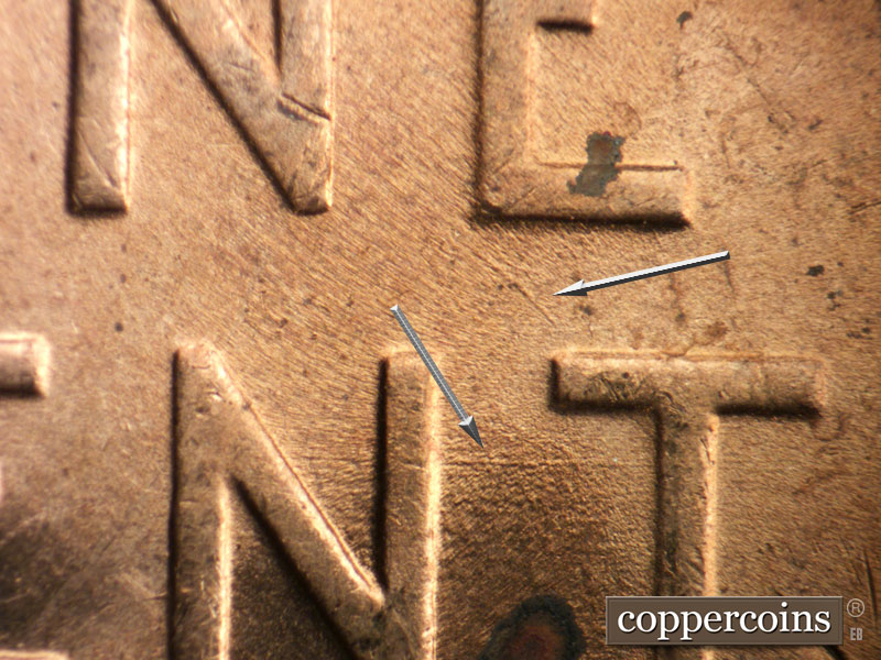 Die-stage B marker on 1949D•1MM•030 (1949 Repunched Mint Mark).