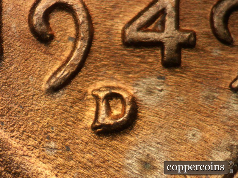 1949 Lincoln cent obverse, CopperCoins die 1949D•1MM•031.