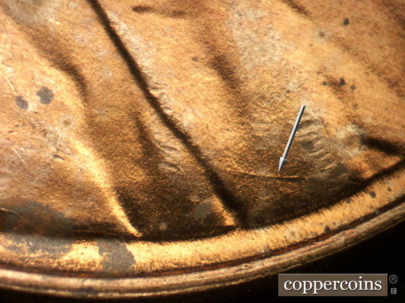 Die-stage B marker on 1949D•1MM•031 (1949 Repunched Mint Mark).