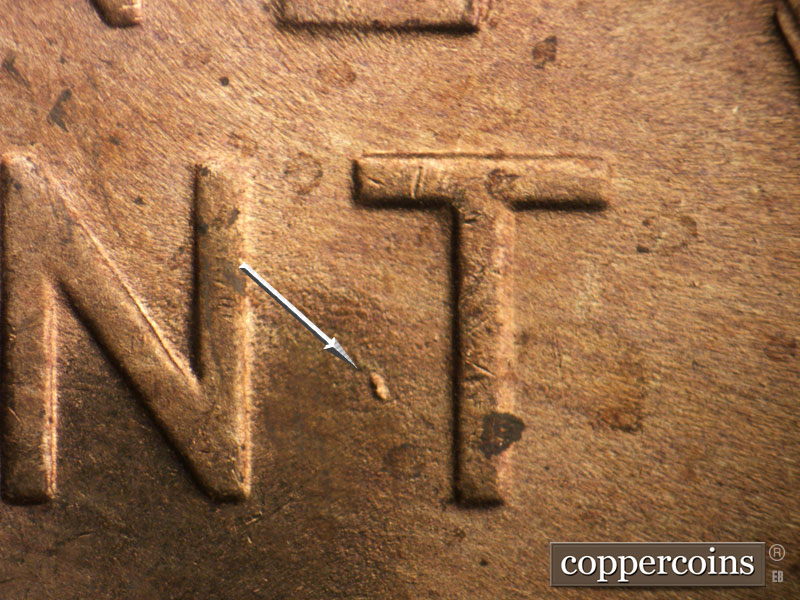 Die-stage B marker on 1949D•1MM•032 (1949 Repunched Mint Mark).