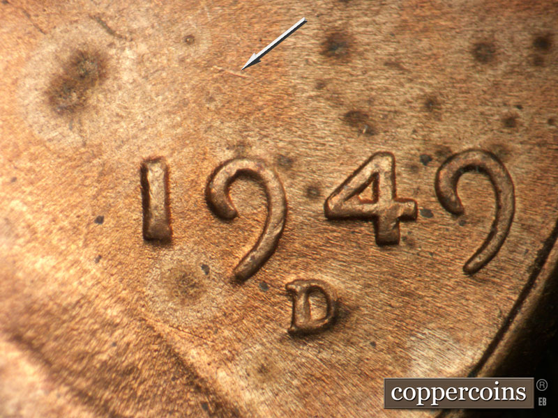 Die-stage C marker on 1949D•1MM•032 (1949 Repunched Mint Mark).