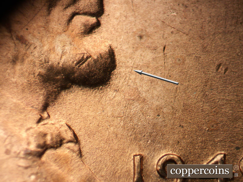 Die-stage B marker on 1949D•1MM•033 (1949 Repunched Mint Mark).