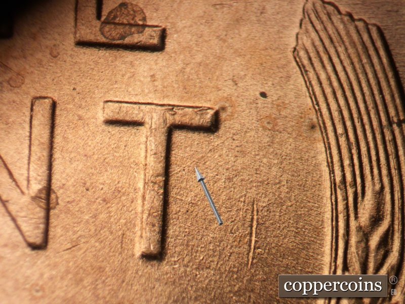 Die-stage B marker on 1949D•1MM•033 (1949 Repunched Mint Mark).