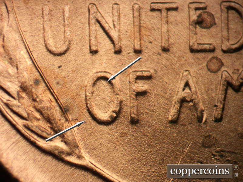 Die-stage B marker on 1949D•1MM•033 (1949 Repunched Mint Mark).